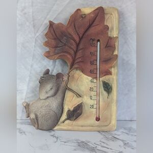 Mouse With Fall Leaf Thermometer Made Of Plaster...Works